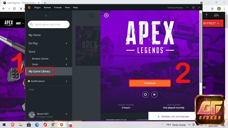 Tiếp đến tab bên phải màn hình sẽ xuất hiện dòng my game library anh em bấm vào sau đó bấm download